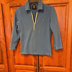 Ralph Lauren Blue Long Sleeve Polo Shirt with embroidered flag & logo